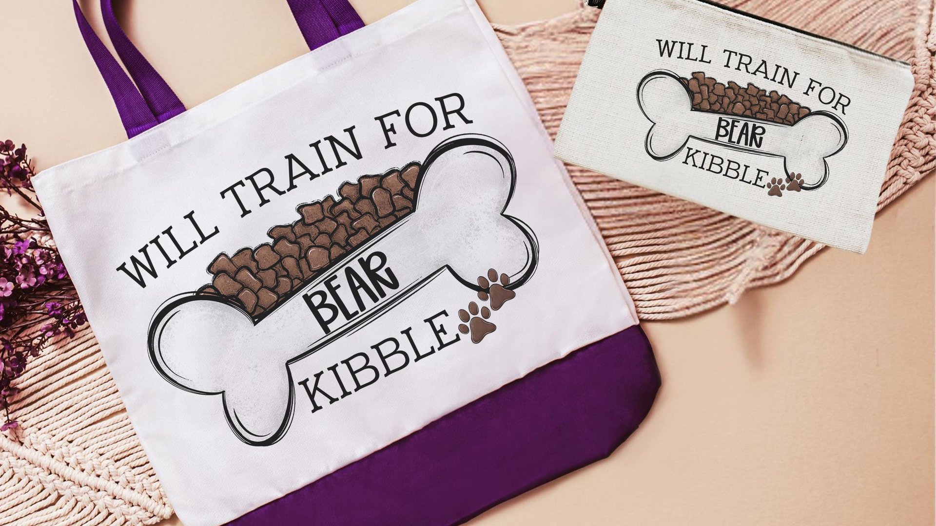 personalized will train for kibble tote bag for dog lover, dog training accessories, dog obedience utility article bag, dog mom zipper pouch