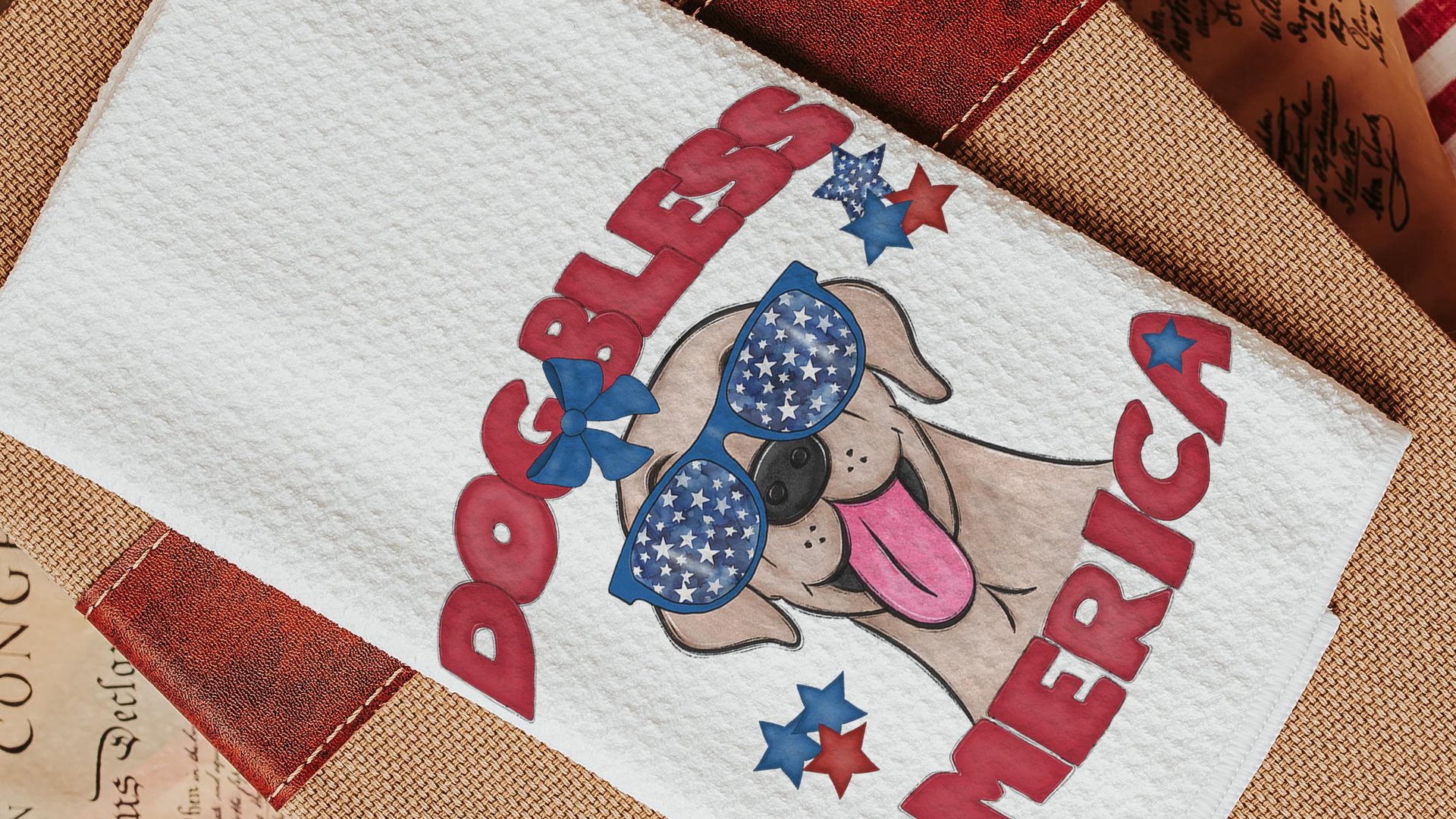 dog bless America yellow lab kitchen towels for bbq, best gifts for dog lovers, 4th of July kitchen decor, yellow labrador retriever gifts