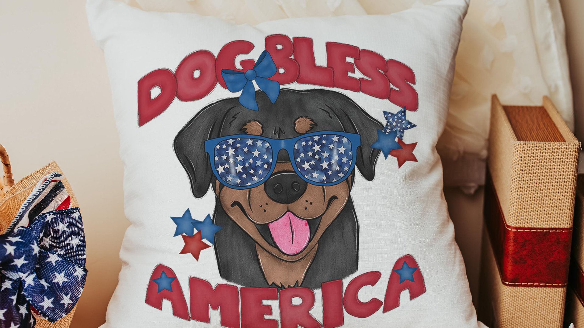 dog bless America Rottweiler kitchen towel for drying dishes, red white and blue patriotic dog hand towel for bathroom, 4th of July Rottie