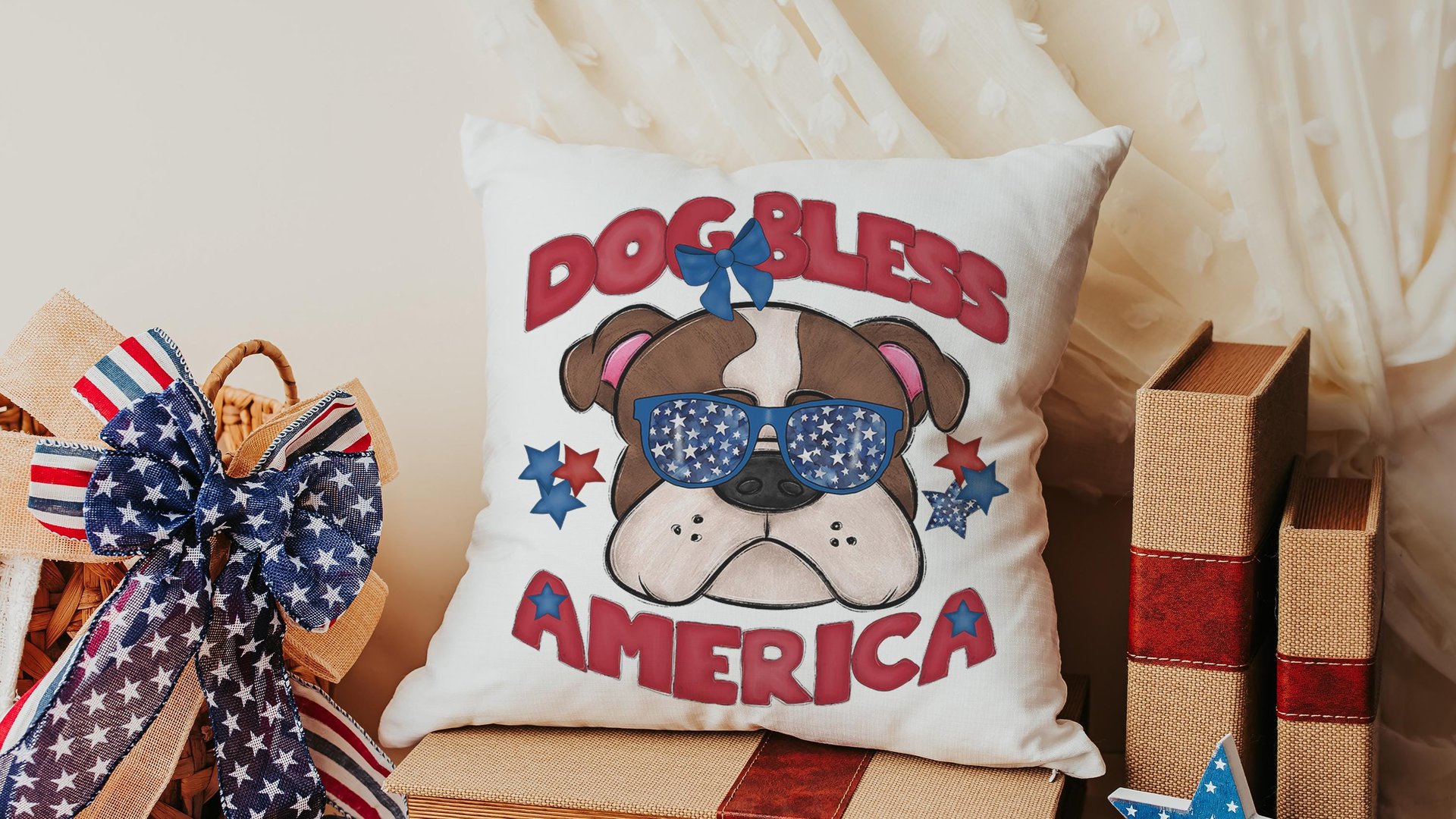 dog bless America 4th of July kitchen towel for bbq, red white and blue patriotic dog hand towel for gifting, bulldog dog gift