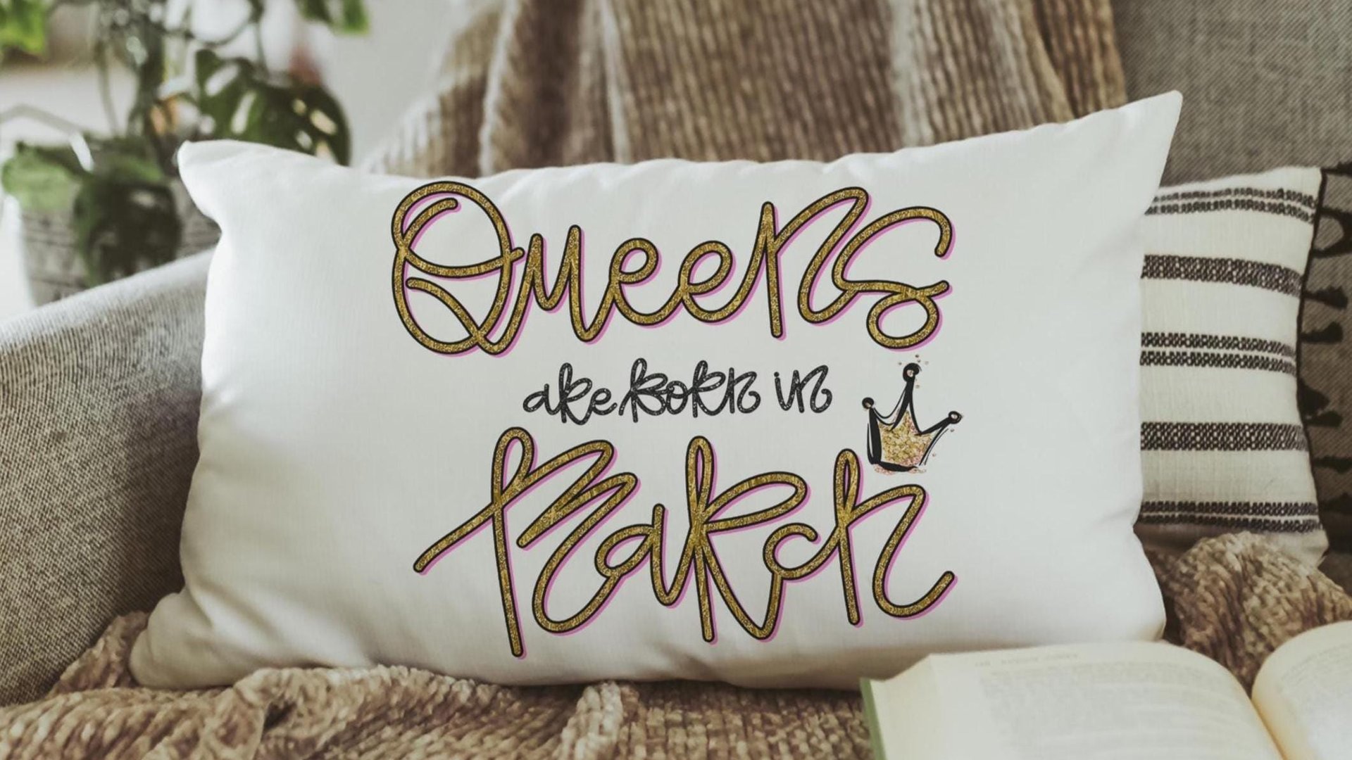 queens are born in March sassy throw pillows for bed, fun lumbar pillow cover 12x20, March birthday gifts for girls, college gifts for best