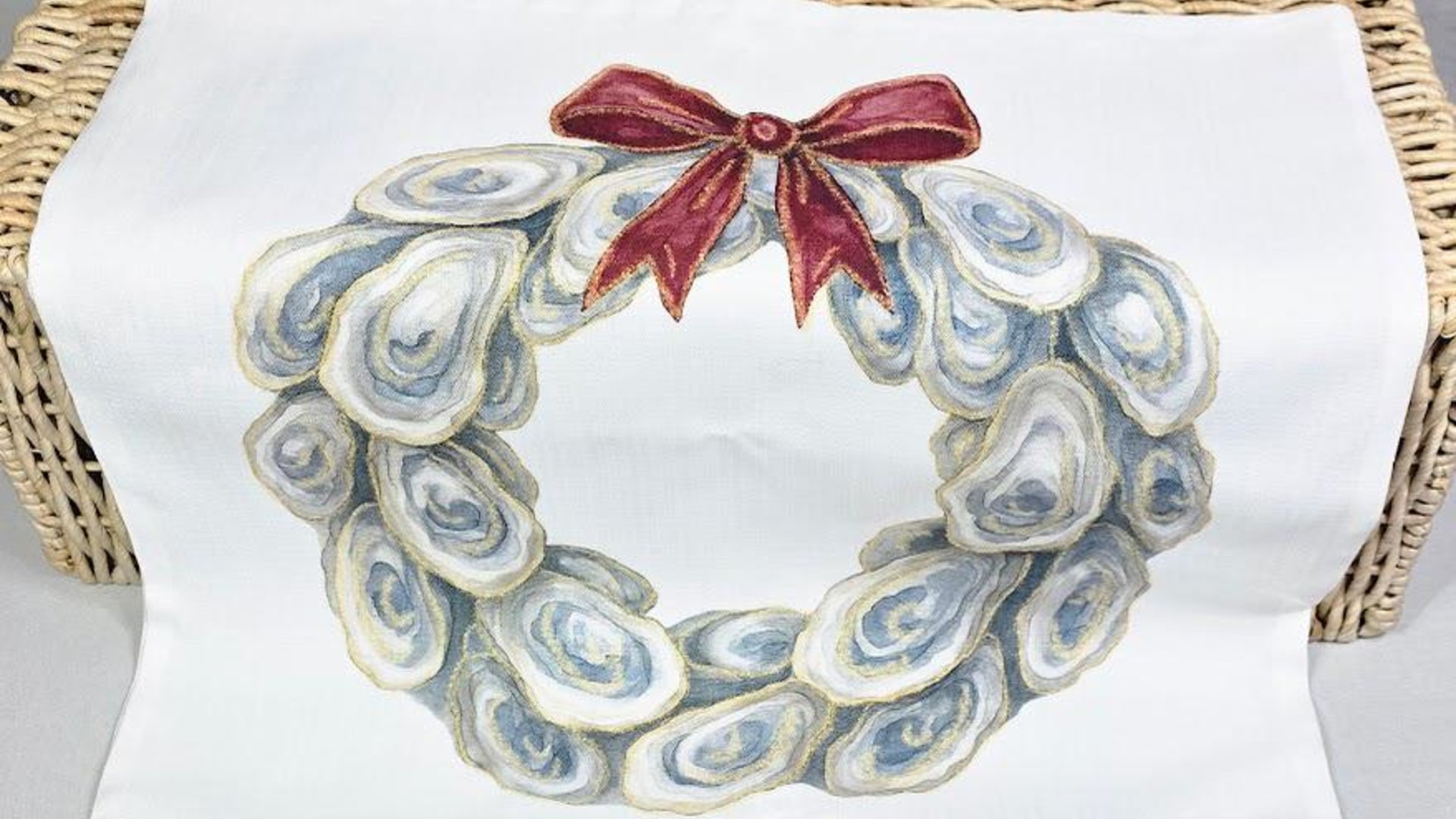 oyster shell spring wreath throw pillows for living room, oyster shell hand towels for bathroom beachy gifts for neighbors