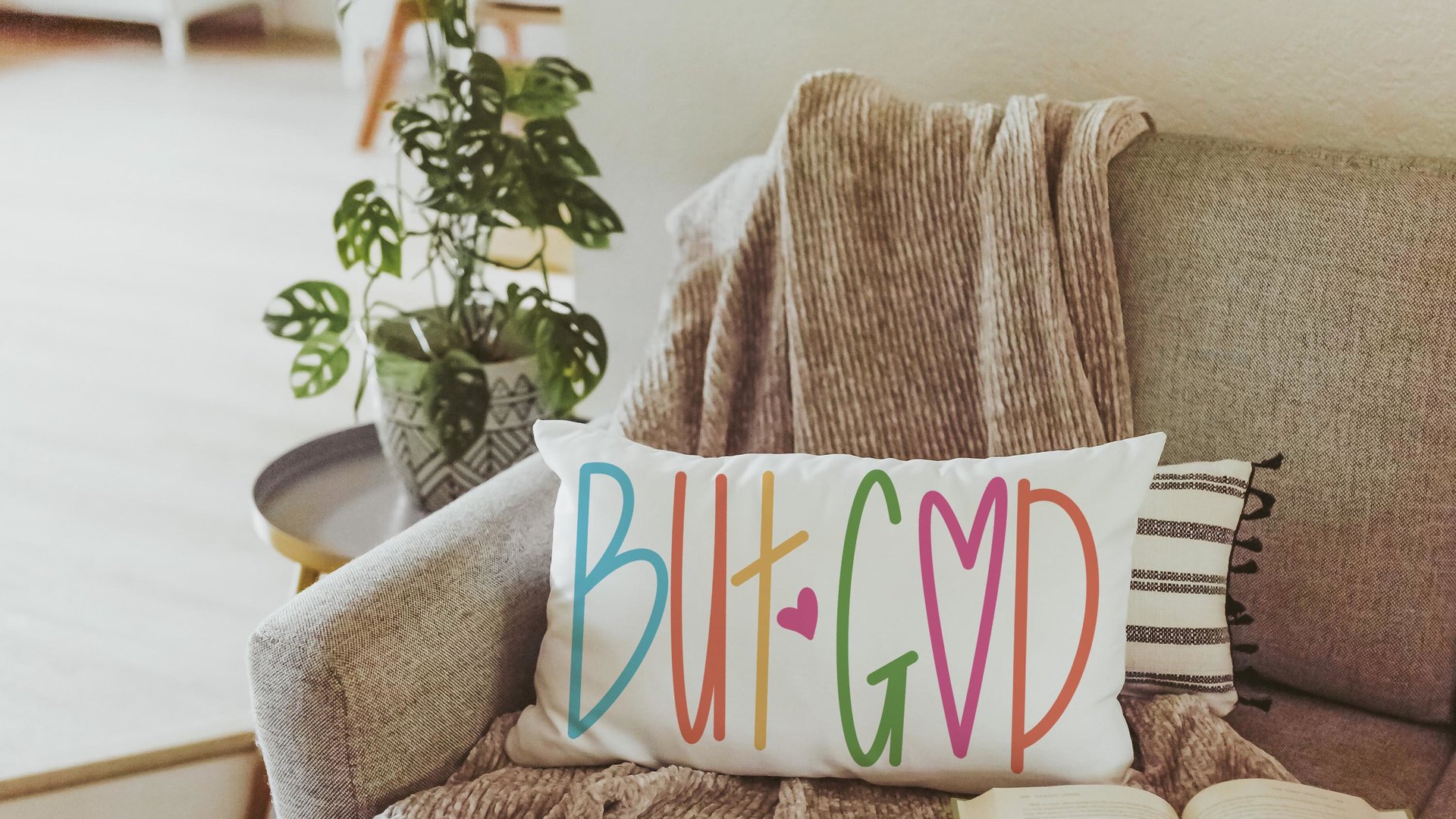 but God lumbar decorative pillows for bedroom, faith gifts for teen girls, Christian throw pillows for couch bright decor, unique gifts for