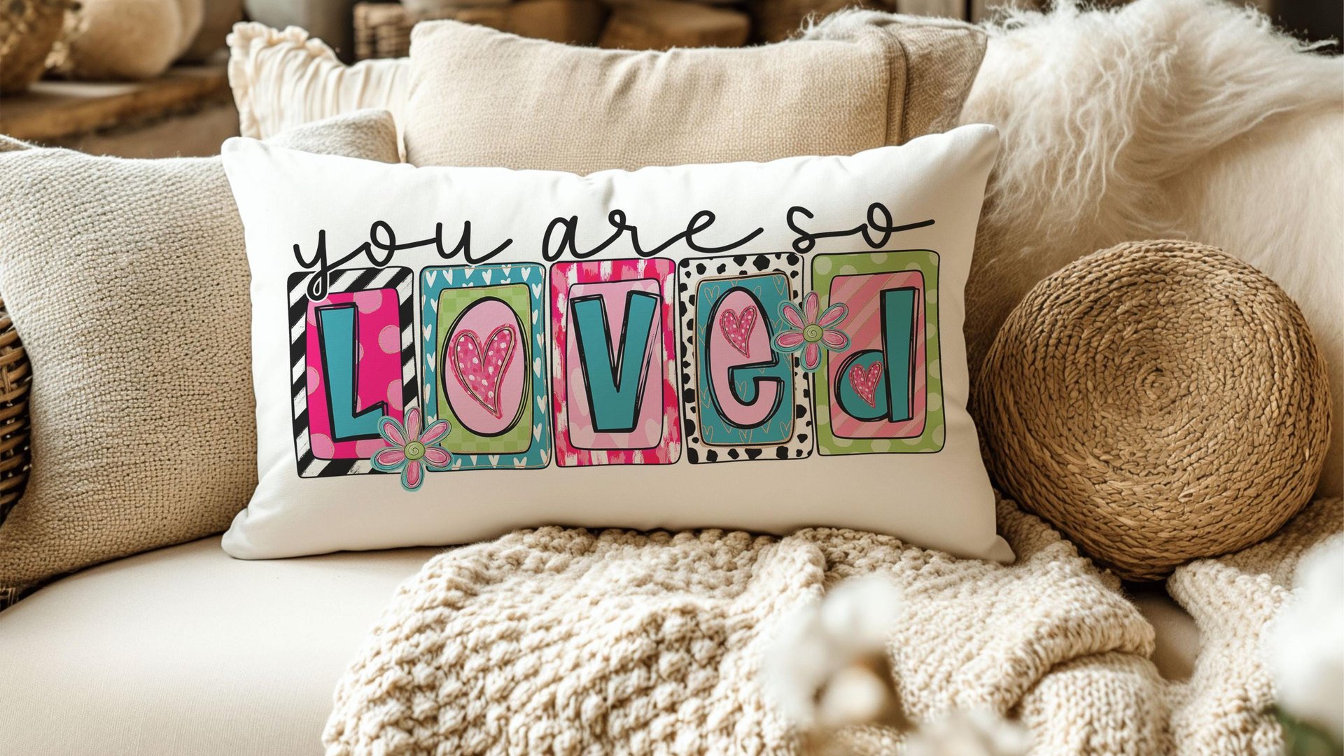 You are so loved lumbar throw pillows for couch colorful decorative pillows for girls, Mother's day gift, housewarming gift for daughter