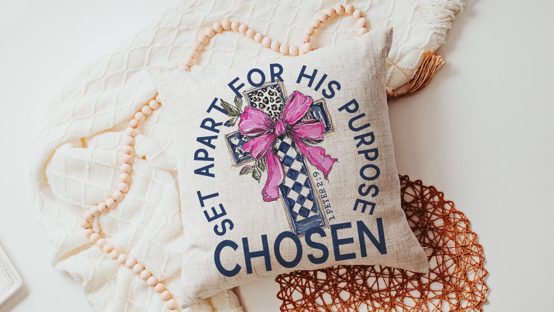 Chosen for his purpose religious kitchen towels Christian throw pillow for living room, Easter hostess gift for sister, Colossians 3:12