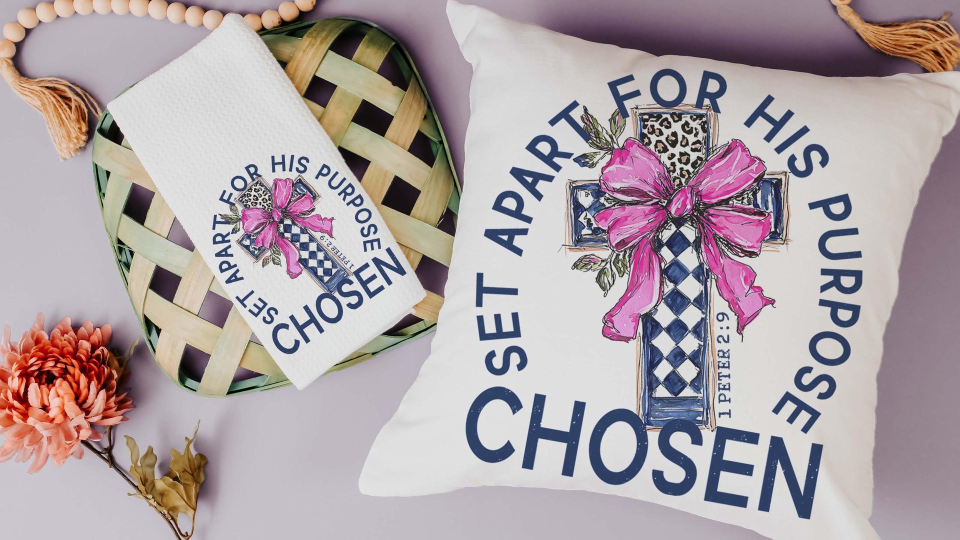 Chosen for his purpose religious kitchen towels Christian throw pillow for living room, Easter hostess gift for sister, Colossians 3:12