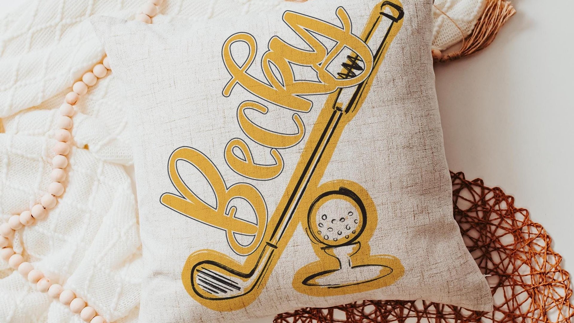 Personalized columbia blue name golf pillow for couch, golf mom era room decor pillow, lady golfer throw pillow for bed, cute golf gifts for