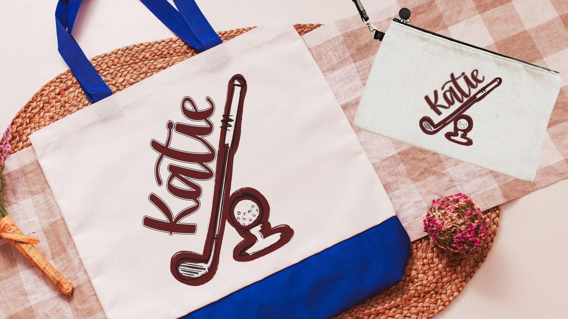 Personalized golf tote bag for women, lady golfer gift wristlet with zipper, golf gifts for her, lady golfer golfing tournament, golf bag