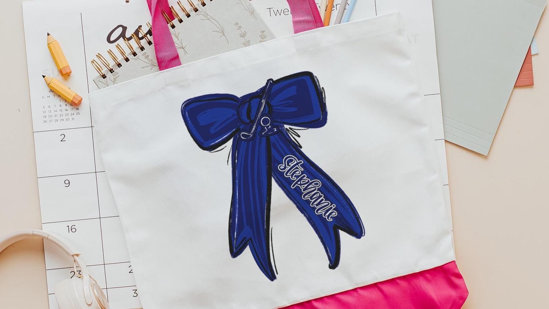 Personalized golf bow with name tote bag for women, lady golfer gift tote bag, golf gift for her, lady golfer golfing tournament, golf bag