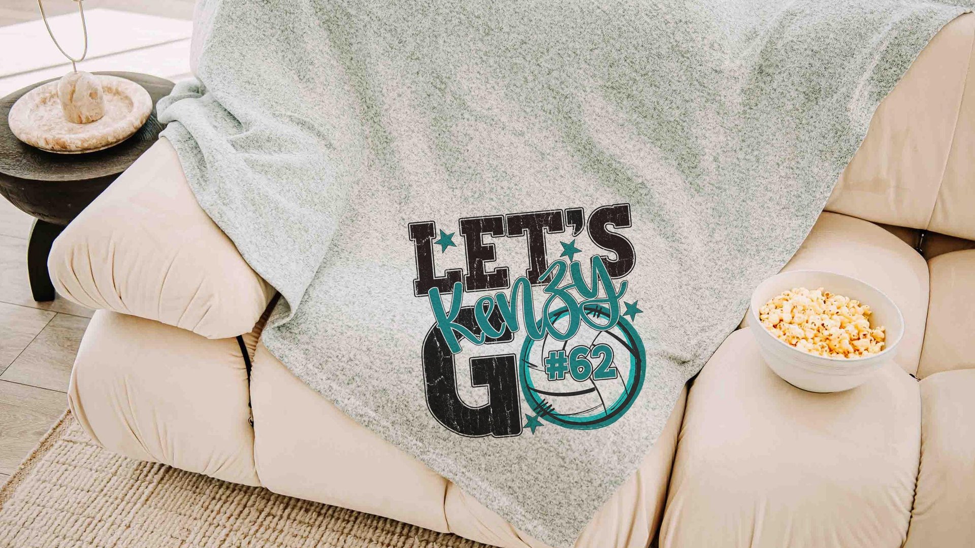 personalized team number volleyball blanket for girls, blue school spirit dorm blanket custom name throw blanket 50 x 60, volleyball gifts