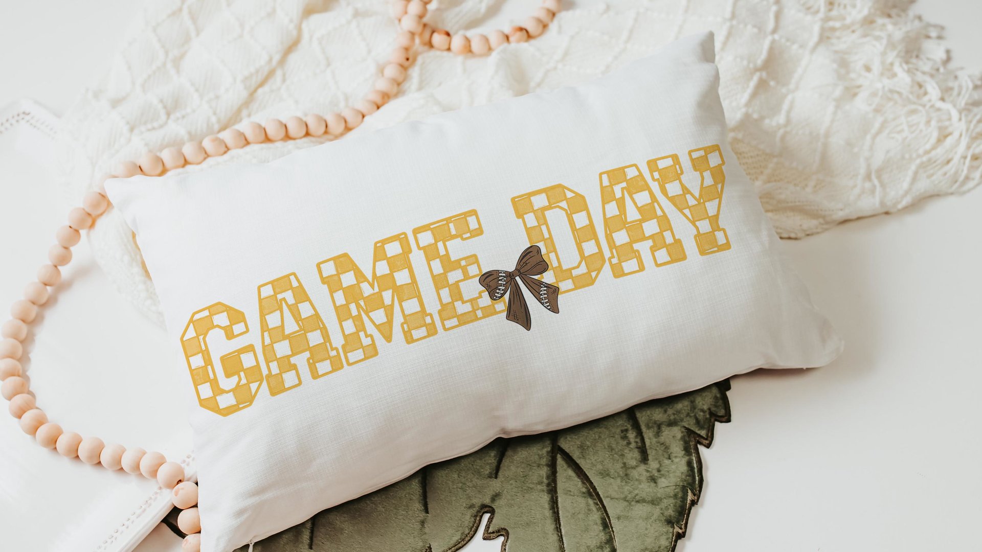 Game day girly football throw pillow for bed cute football gifts for girls, football coquette room decor for teens, football mom