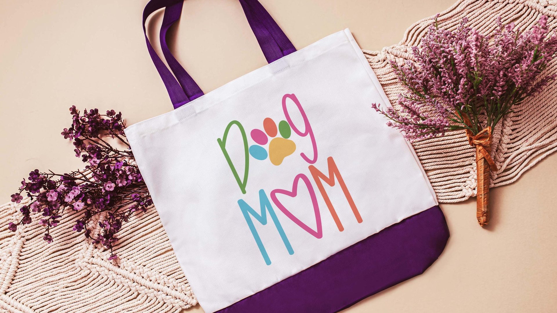 dog mom tote for women, colorful dog paw print tote bag for dog lover, popular now dog mama gifts, dog beach bags for summer, dog gifts for