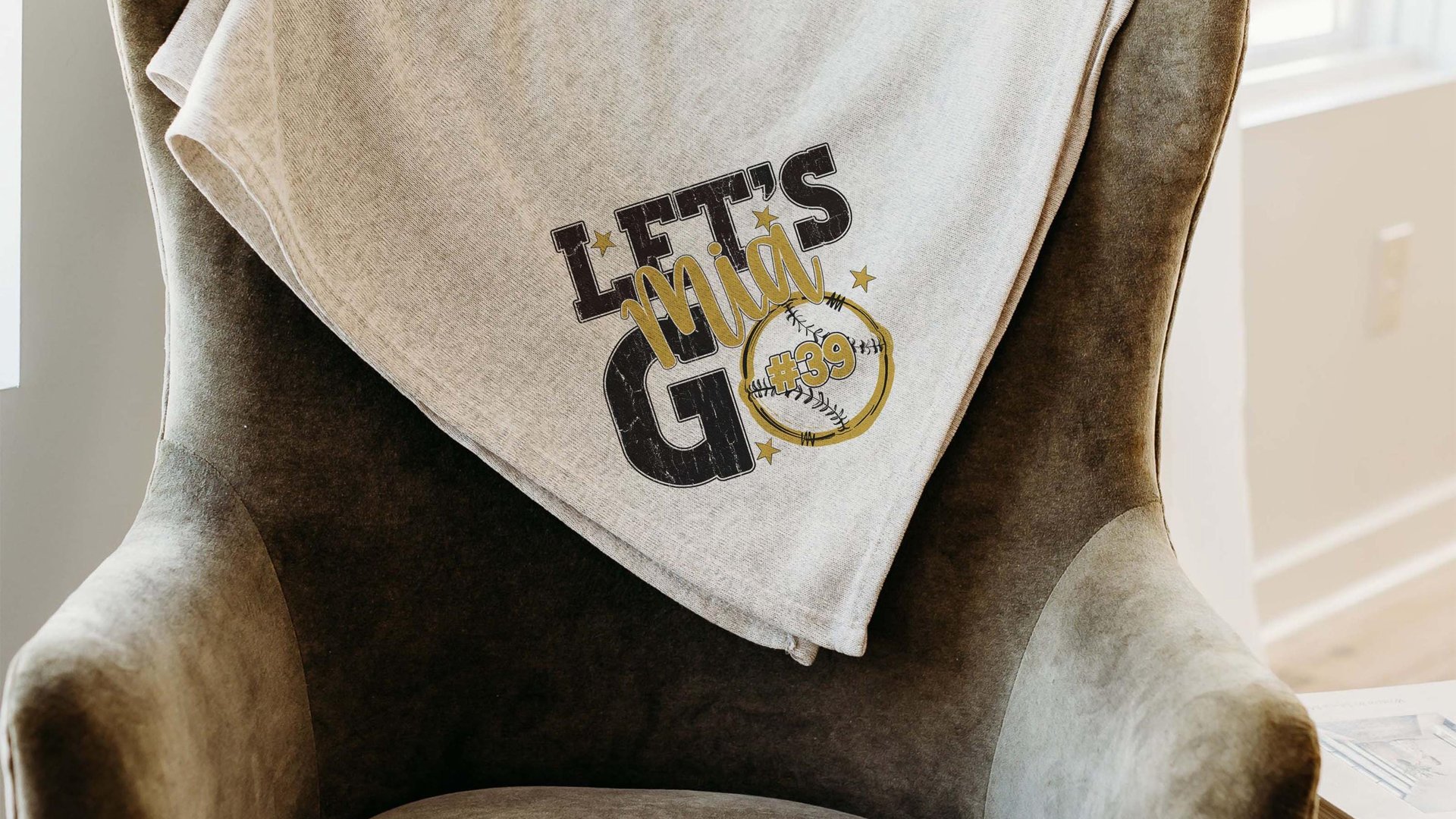 Personalized lets go baseball number blanket 50 x 60, baseball Mothers day gift for mother in law, carolina blue name throw blanket for sofa