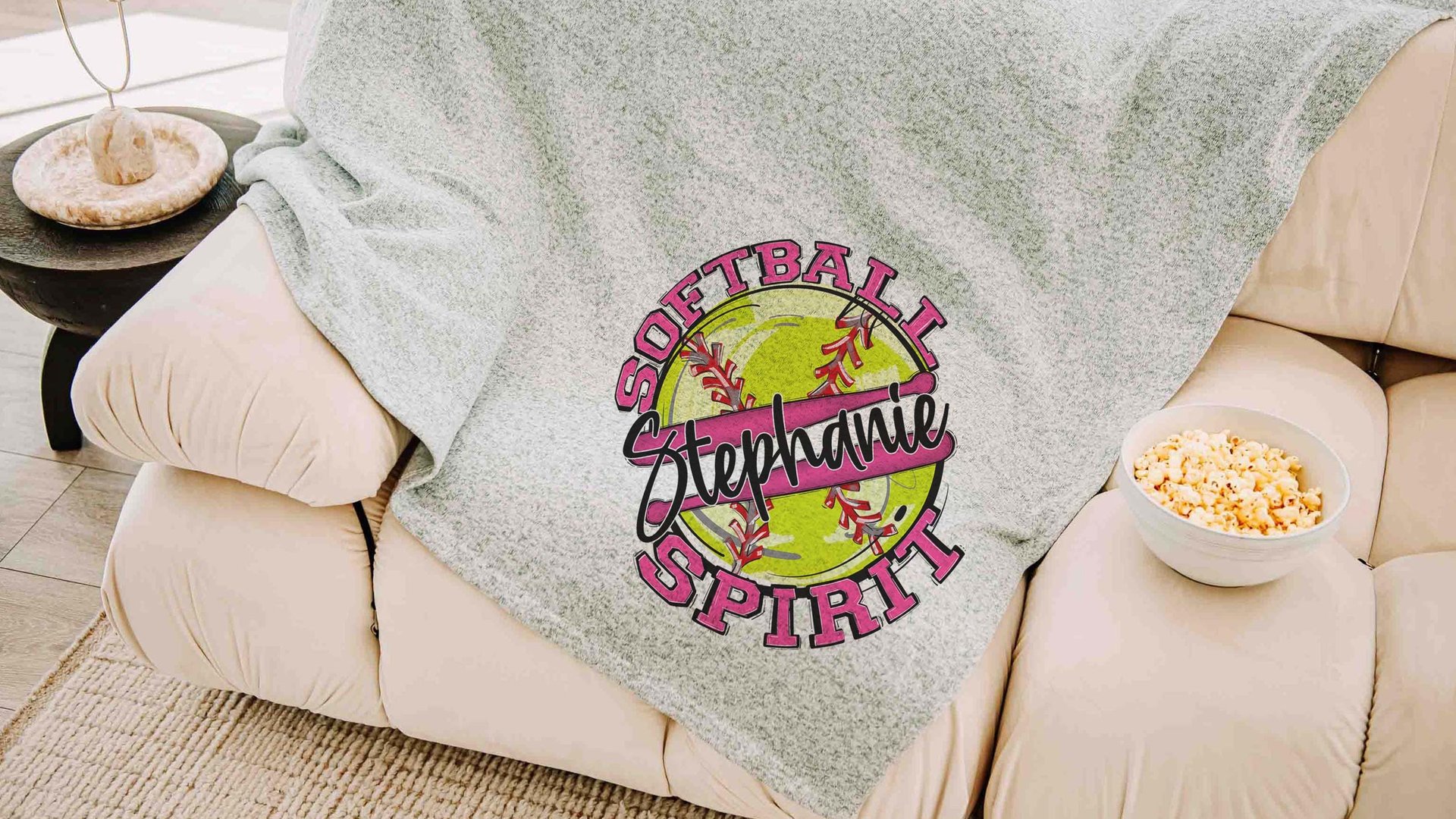 Personalized softball spirit name blanket 50 x 60, softball Mothers day gift for mother in law, carolina blue name throw blanket for sofa