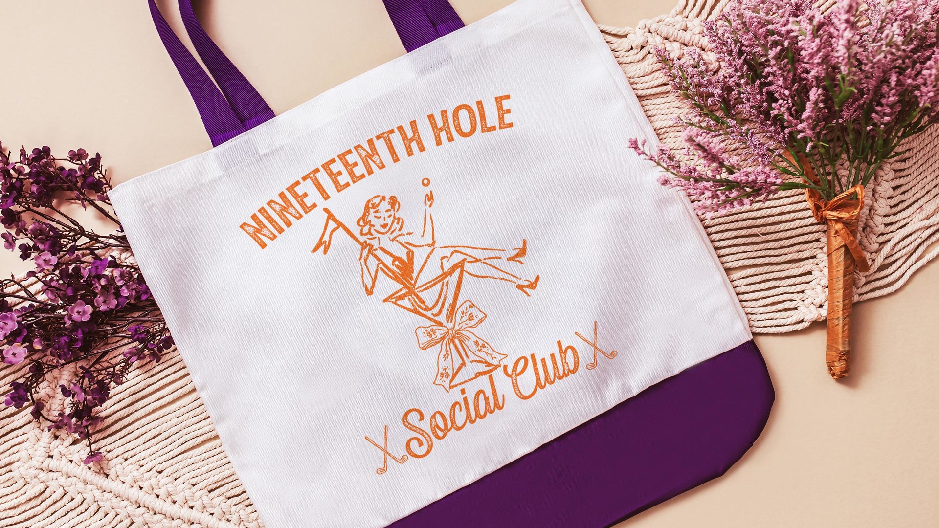 19th hole social club funny golf tote bag for cart, carolina blue golf wristlet bag for women, sassy golf gifts for girls golf trip gifts