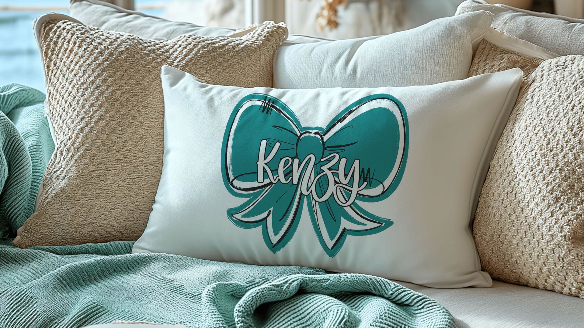personalized carolina blue coquette name lumbar pillow 12x20, 2026 senior night gifts for teenage girls, custom Mothers day gifts for mom