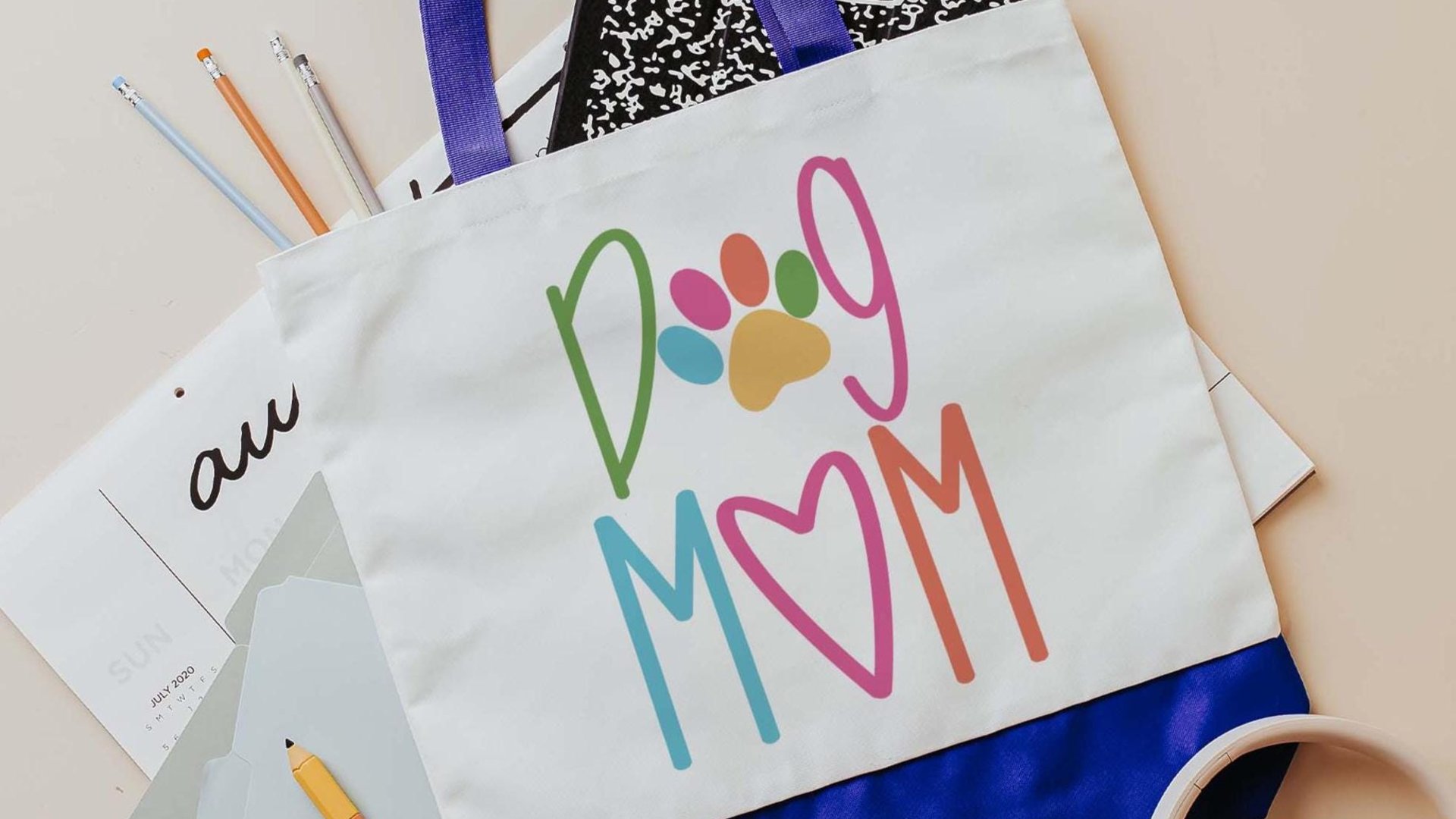 colorful dog paw print tote bag for dog lover, dog mom Mothers day gift from dog, cute tote shopping bag, trending now dog mama gifts, best