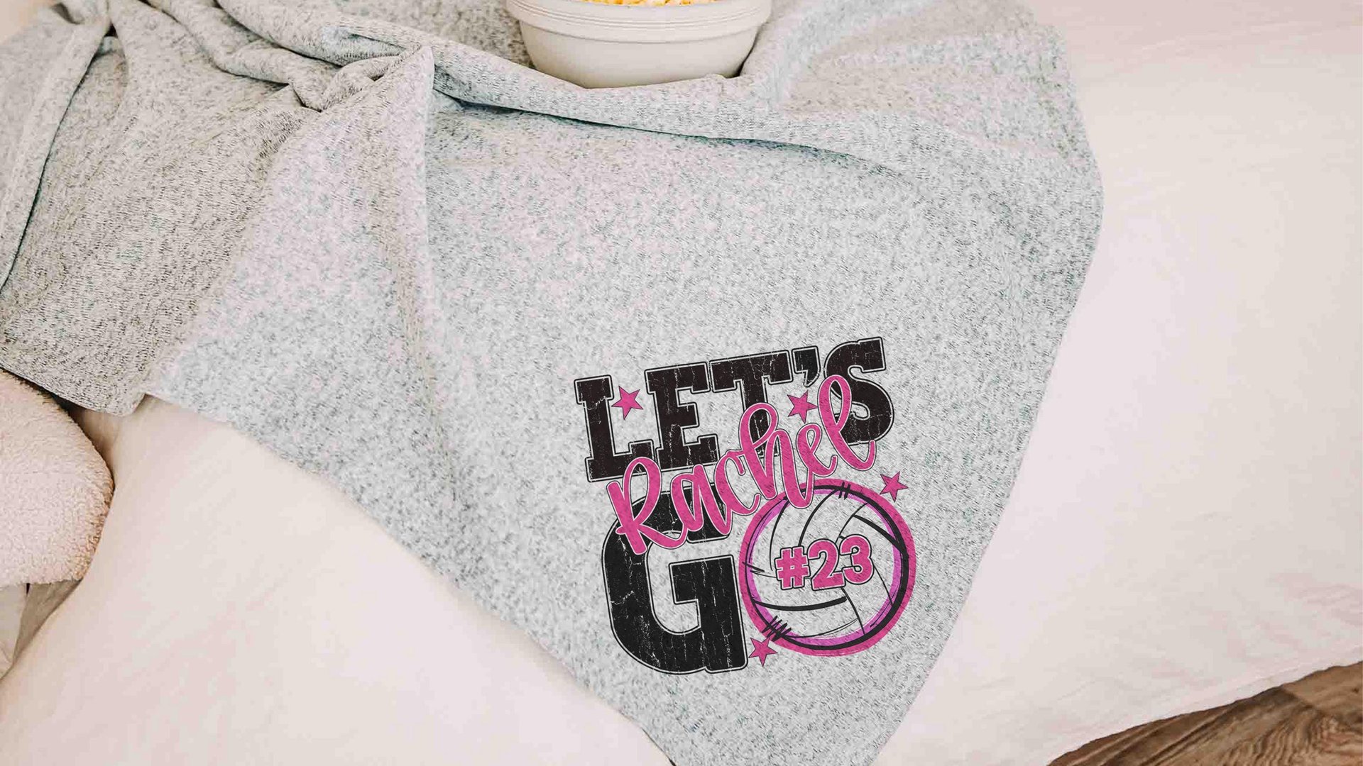 personalized team number volleyball blanket for girls, blue school spirit dorm blanket custom name throw blanket 50 x 60, volleyball gifts