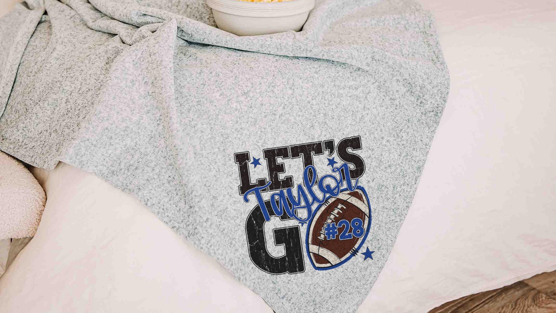 Personalized lets go football number blanket 50 x 60, football Mothers day gift for mother in law, carolina blue name throw blanket for