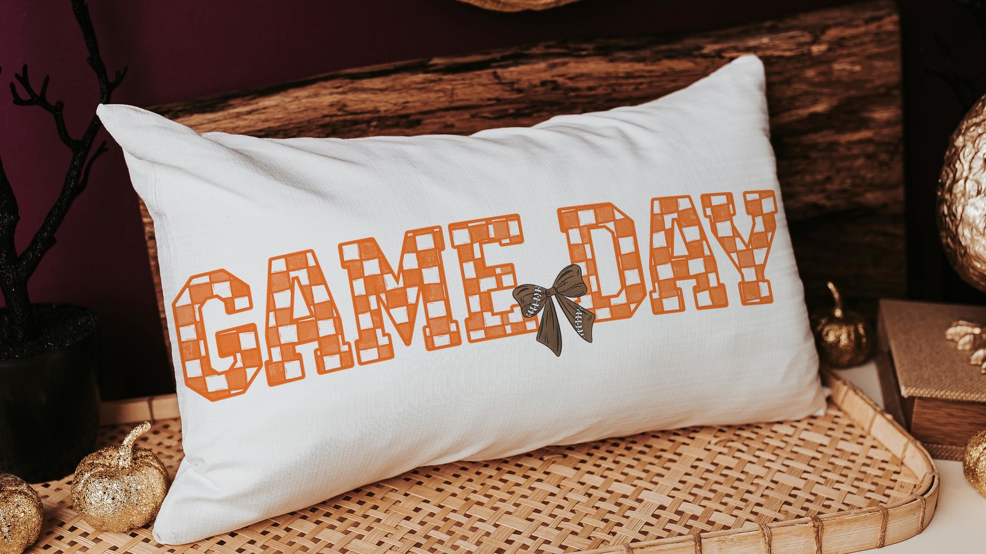 Game day girly football throw pillow for bed cute football gifts for girls, football coquette room decor for teens, football mom