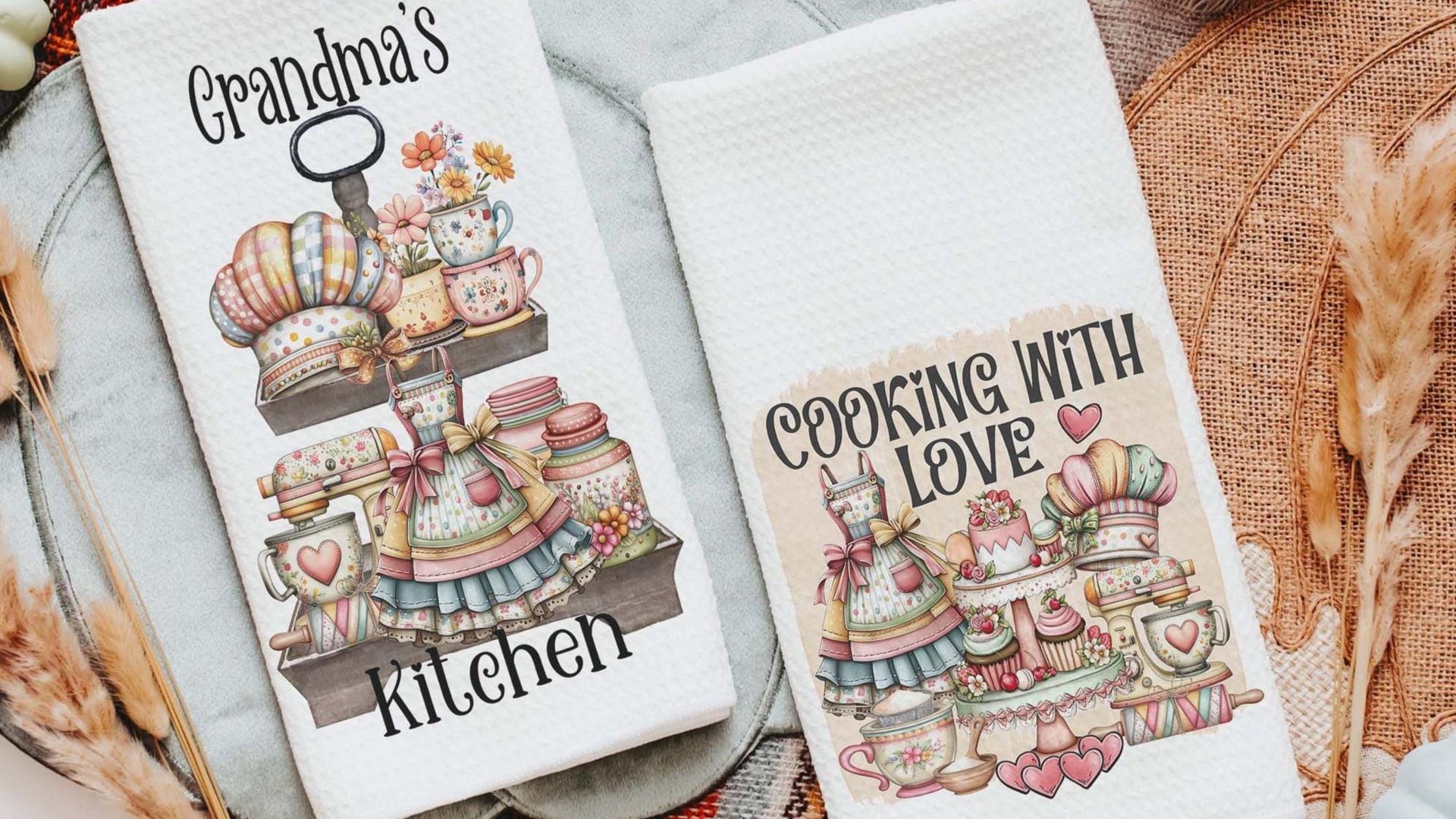 Grandma's kitchen, kitchen towel for grandma, vintage inspired kitchen decor, baker gifts for her, cooking with love kitchen hand towel for