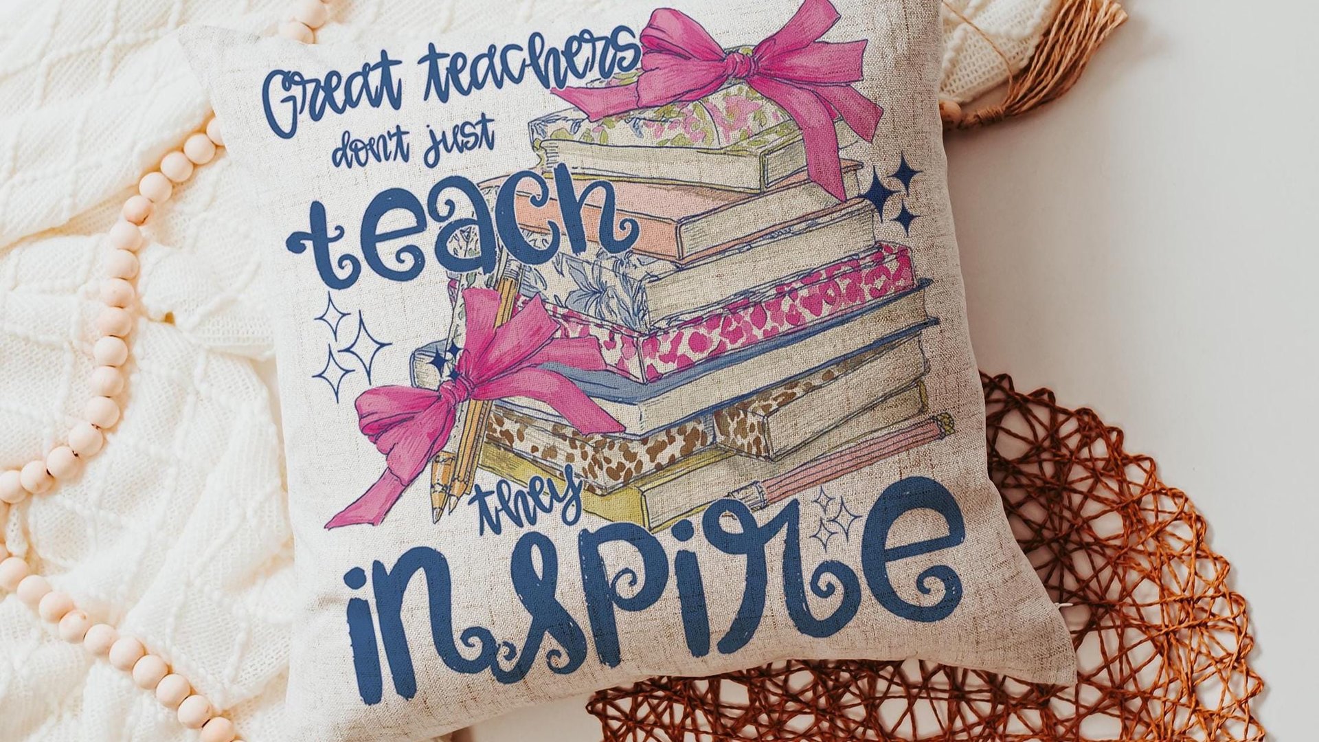Great teachers don't just teach they inspire pillow for chair, cute teacher appreciation gifts for preschool teachers, kindergarten teacher