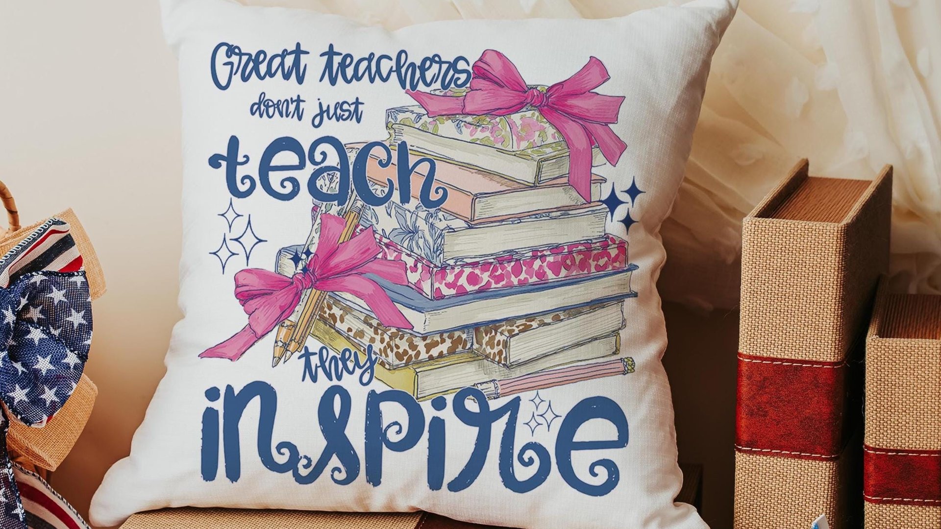 Great teachers don't just teach they inspire pillow for chair, cute teacher appreciation gifts for preschool teachers, kindergarten teacher