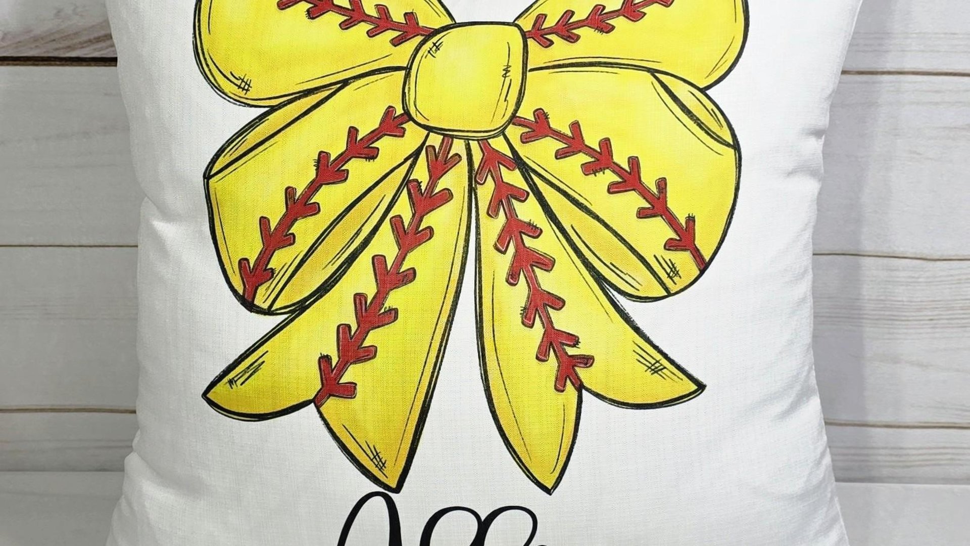 personalized softball coquette throw pillow for bed, softball bow accent pillows for couch, softball gifts for girls, softball mom gifts