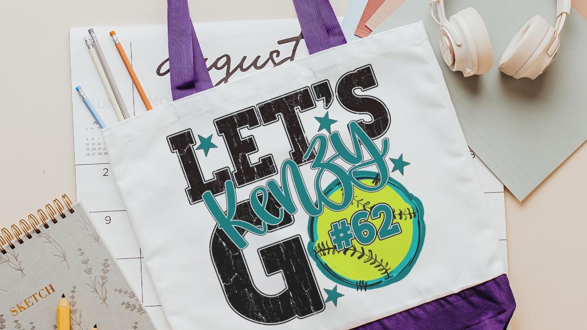 personalized softball tote bags for high school, school spirit tote bag with name, softball wristlet for girls, softball gifts for player