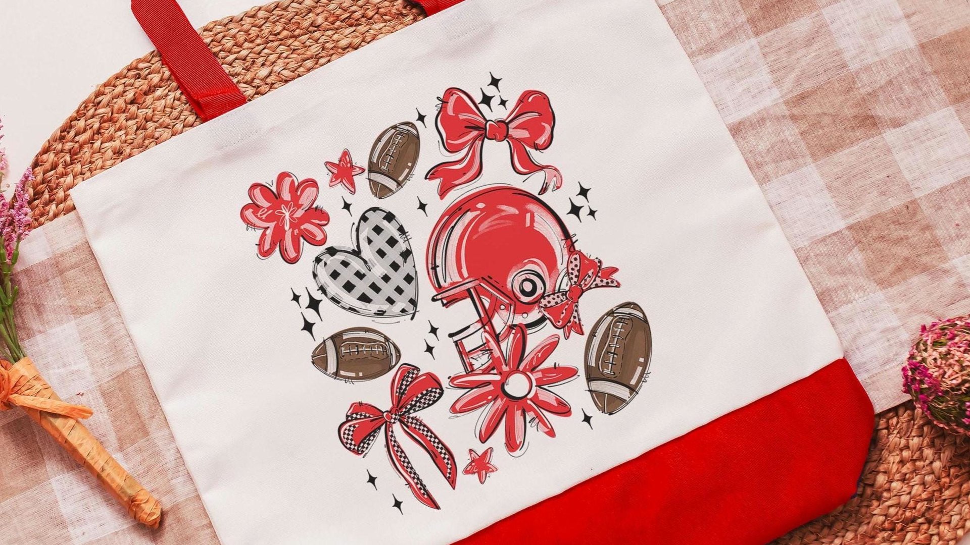 red school football coquette tote bag for teachers, school spirit accessories, trendy school supplies, game day bags for women, cheer gifts
