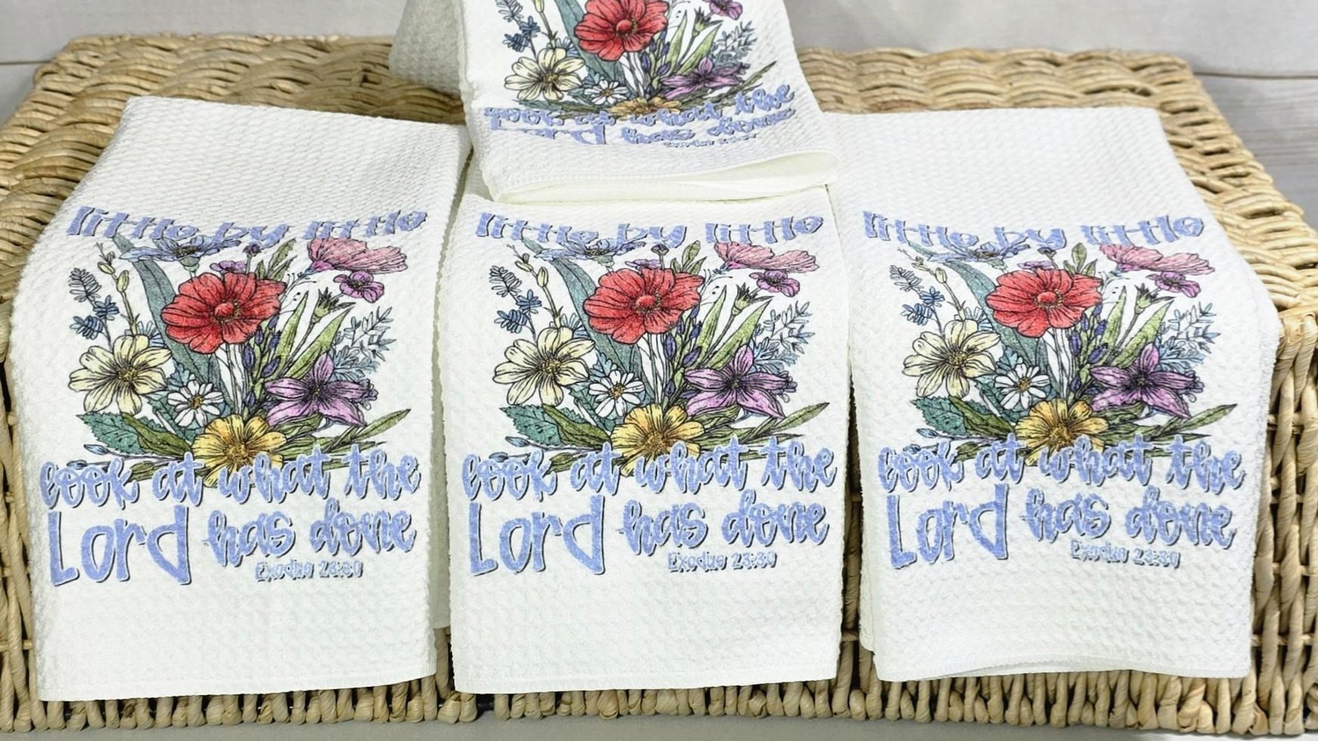 Exodus 23 faith kitchen towels Bible verse gifts, Christian kitchen decor, wildflower kitchen hand towels for women, Christian gifts for Mom