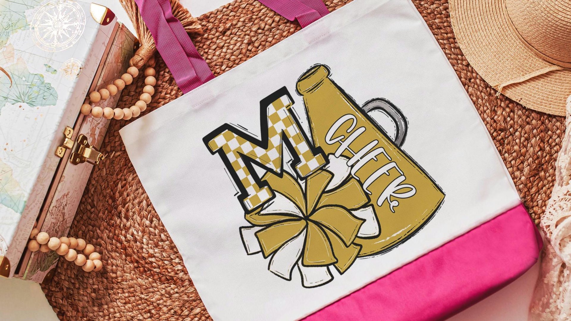 personalized royal blue cheerleader tote bags for girls, back to school gifts for college students, initial tote bag for school, cheer mom