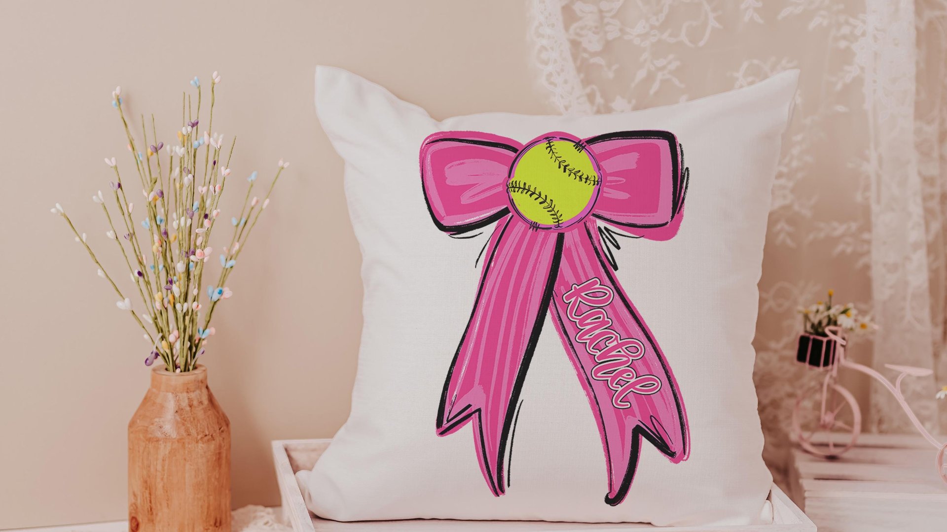 Personalized carolina blue softball name throw pillow cover 18x18, 2026 senior night softball gifts for teenage girls, softball Mothers day