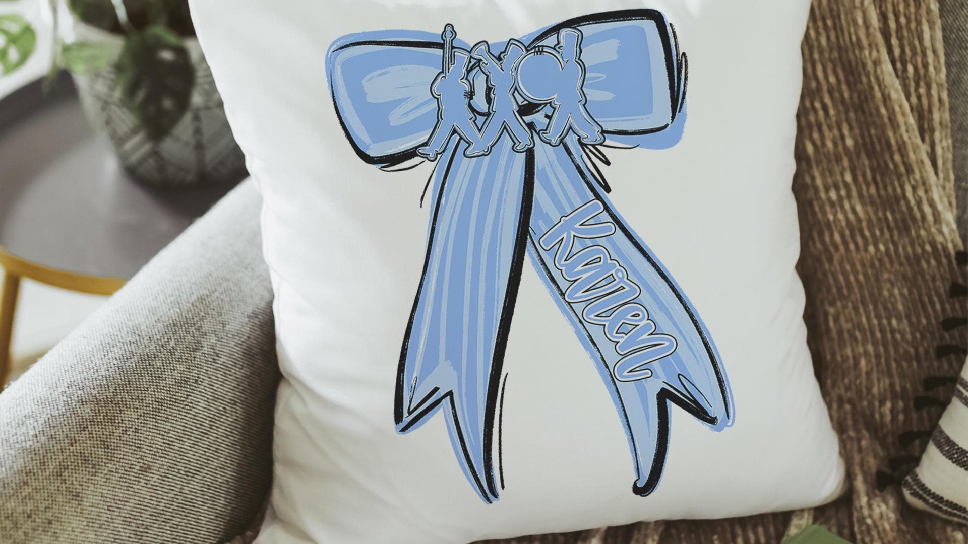 Personalized blue cheer throw pillow