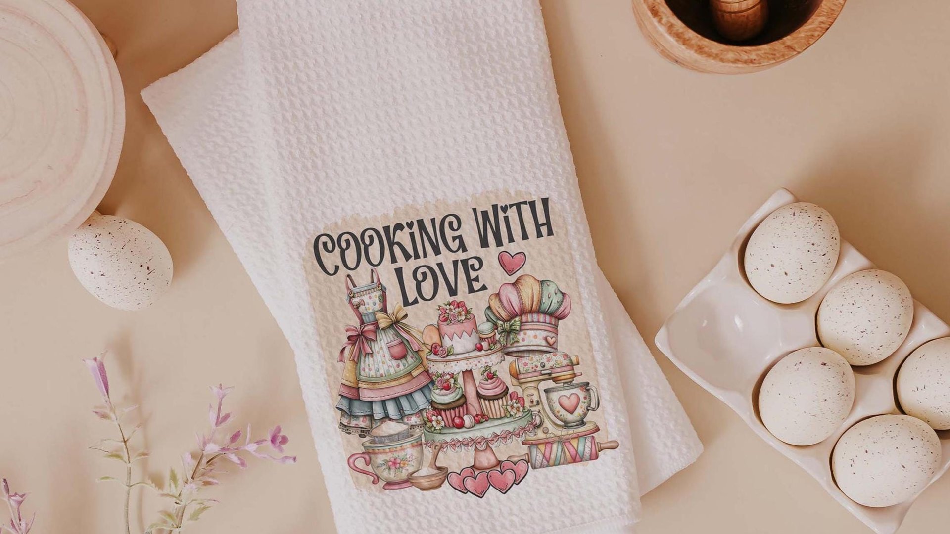 Grandma's kitchen, kitchen towel for grandma, vintage inspired kitchen decor, baker gifts for her, cooking with love kitchen hand towel for