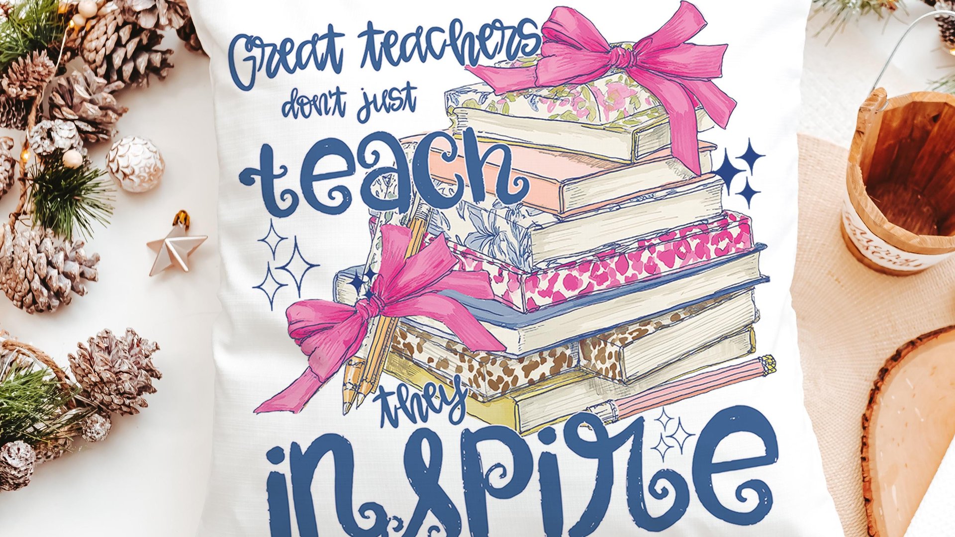 Great teachers don't just teach they inspire pillow for chair, cute teacher appreciation gifts for preschool teachers, kindergarten teacher