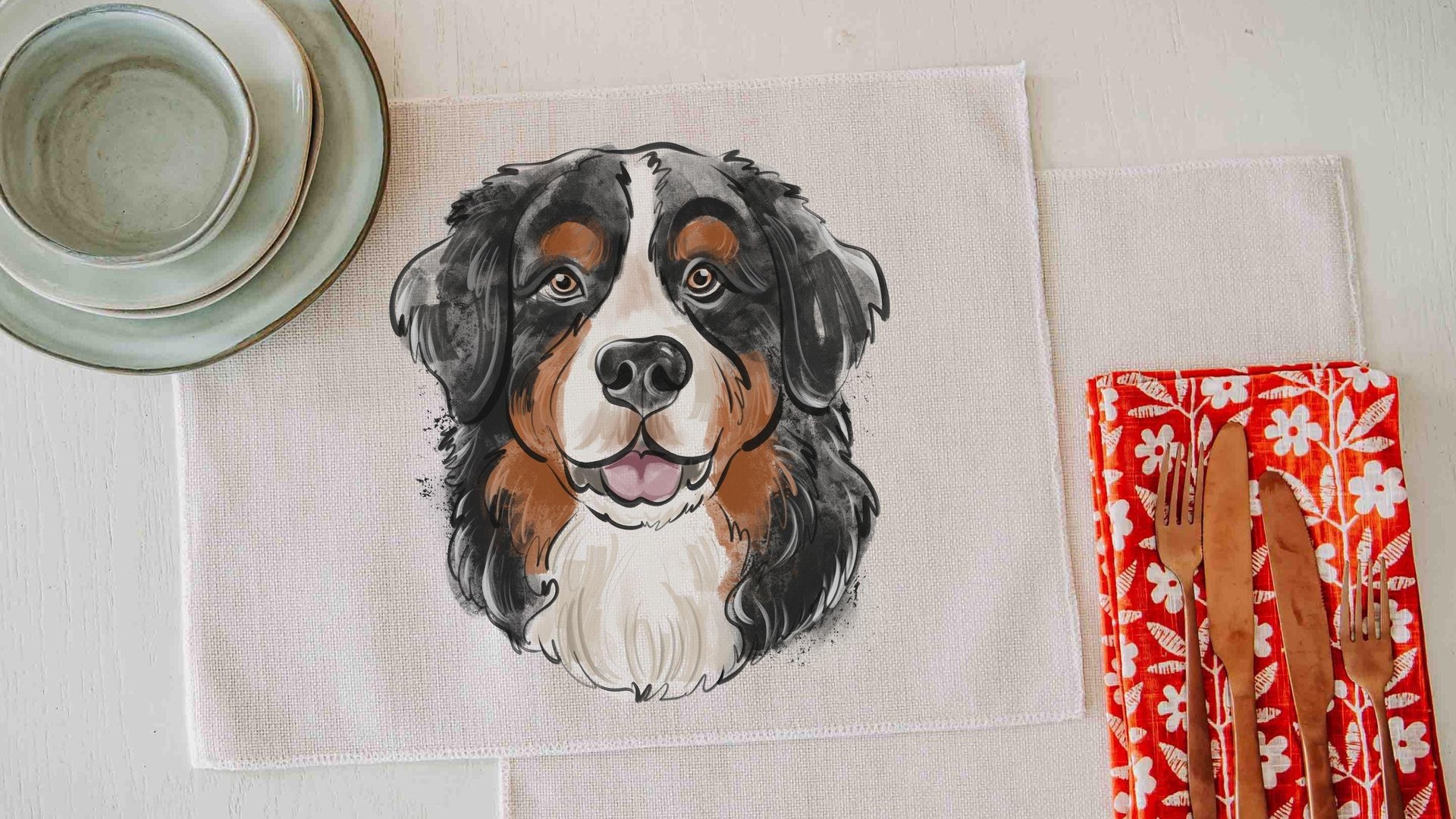 Bernese mountain dog table runner 