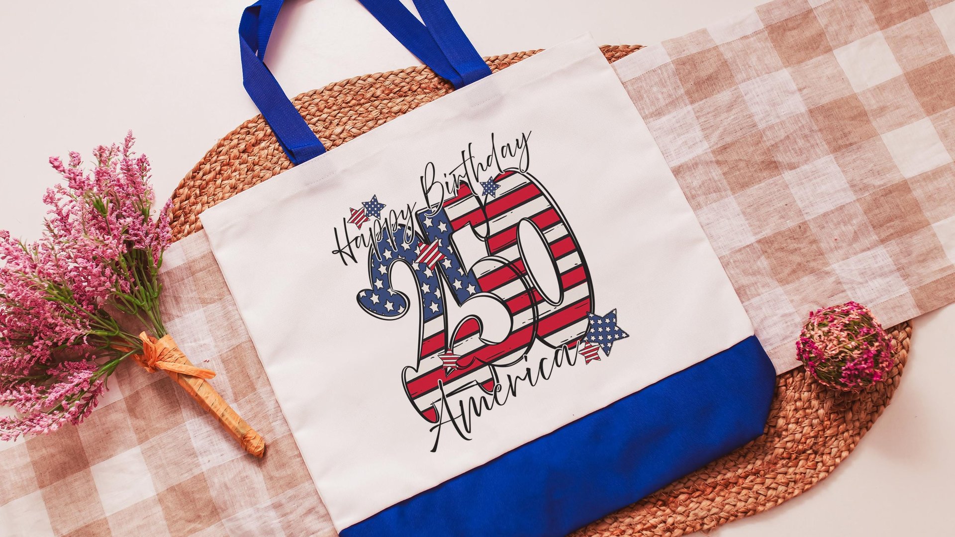 Happy birthday America 250 Years flag patriotic tote bag for women, patriotic tote for summer, patriotic military mom gifts, 4th of July