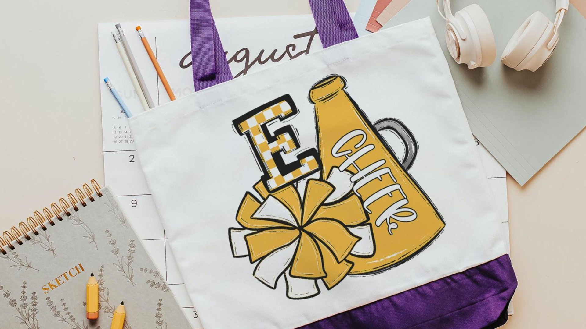 personalized royal blue cheerleader tote bags for girls, back to school gifts for college students, initial tote bag for school, cheer mom