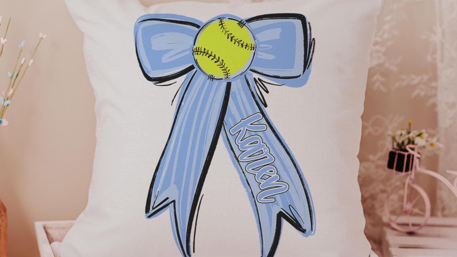 personalized school spirit softball throw pillows for couch blue coquette decor for teenage girls, softball player gifts, softball gifts for