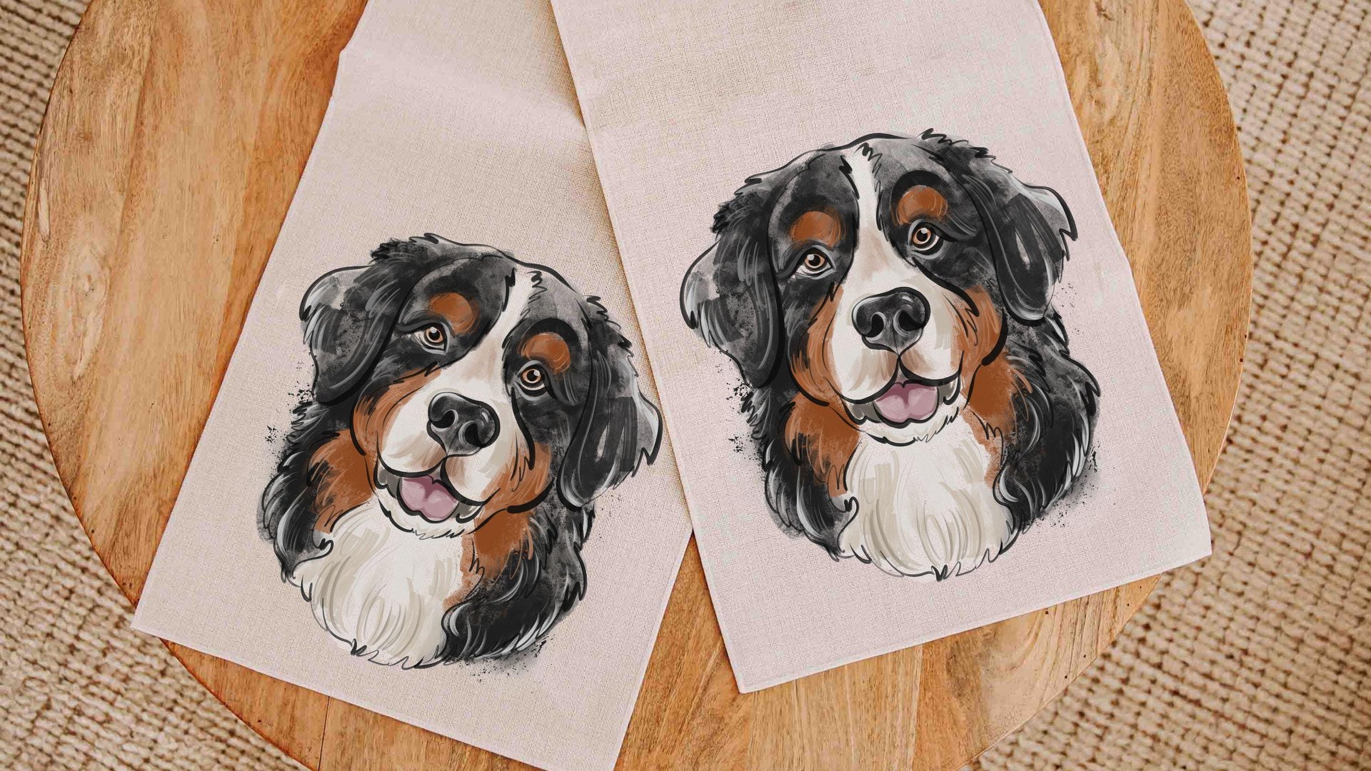 Bernese mountain dog table runner 
