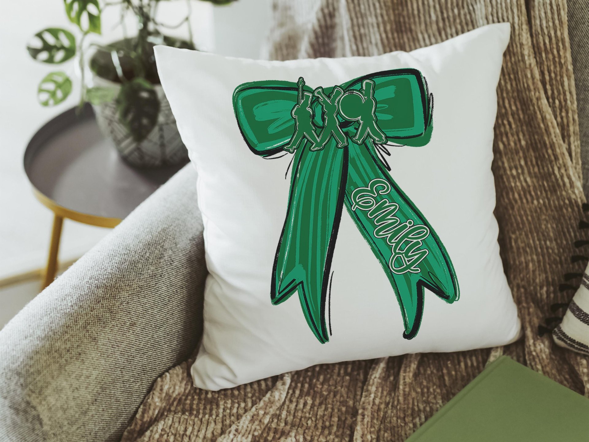 Personalized marching band columbia blue name throw pillow for girls