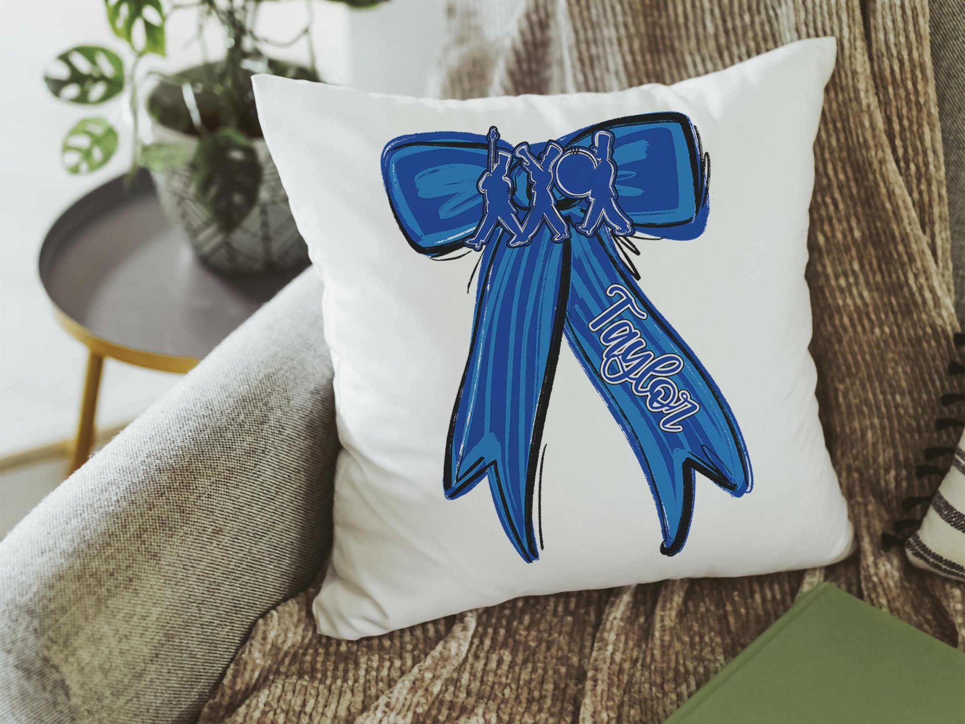 Personalized marching band columbia blue name throw pillow for girls