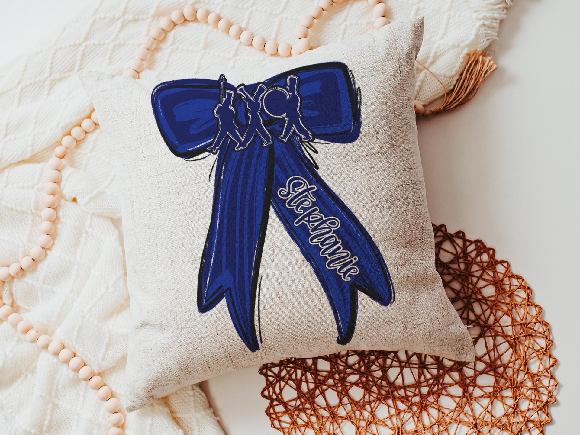 Personalized marching band columbia blue name throw pillow for girls