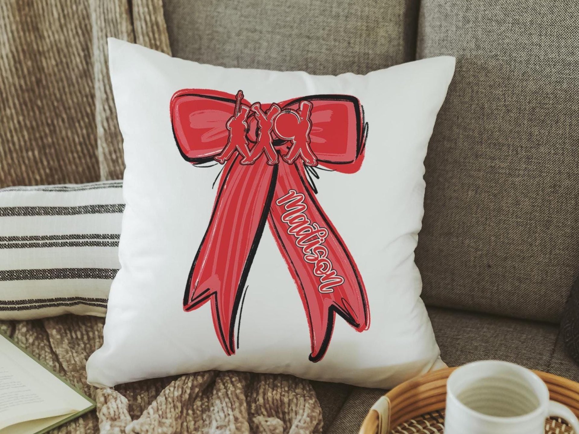 Personalized marching band columbia blue name throw pillow for girls