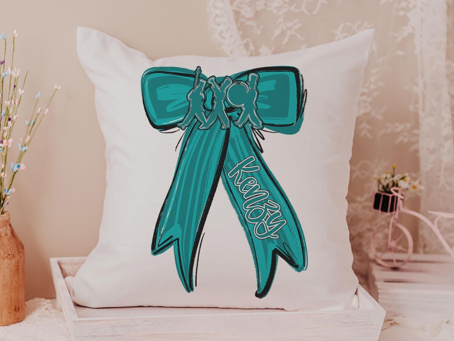Personalized marching band columbia blue name throw pillow for girls