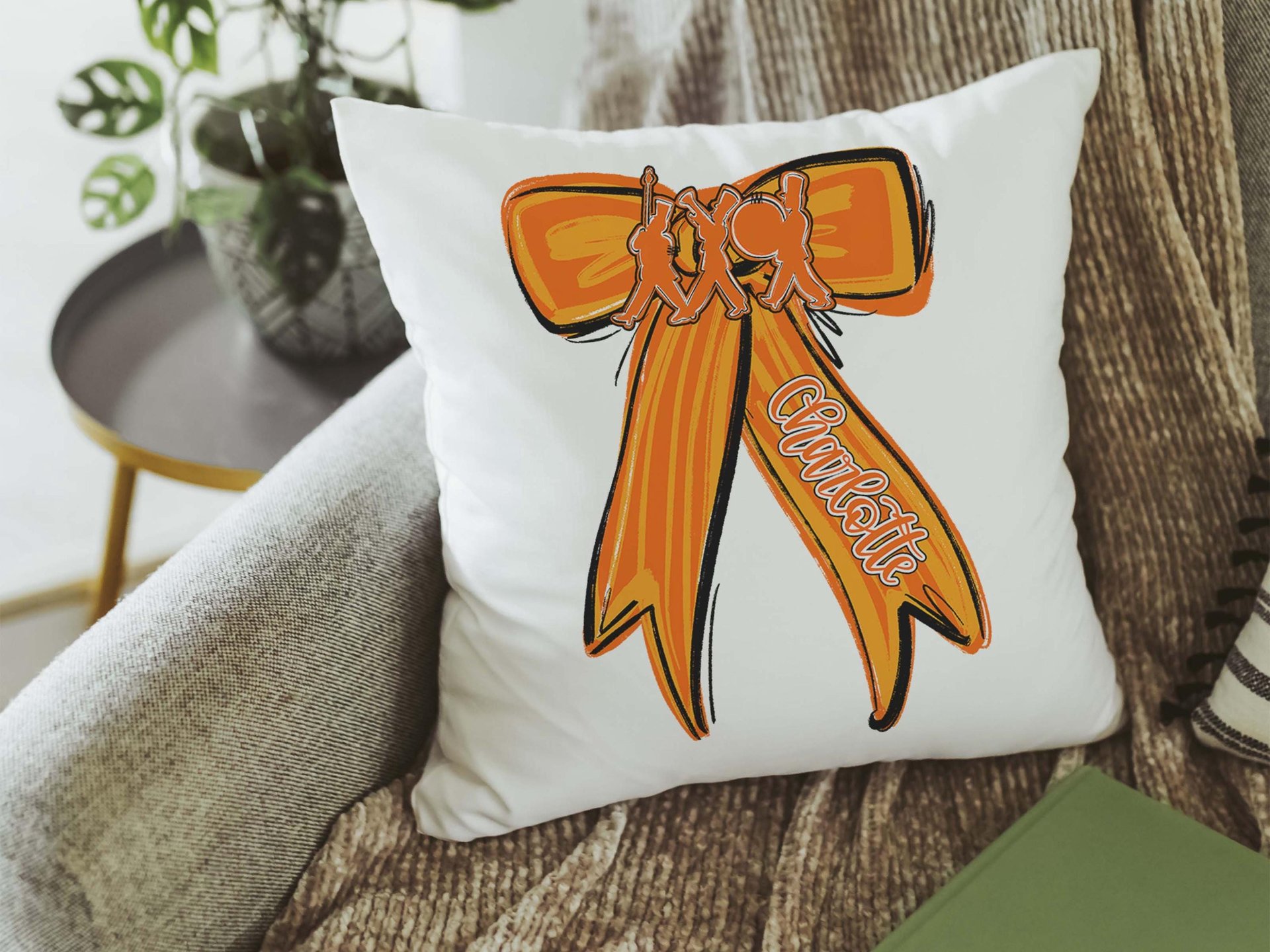 Personalized marching band columbia blue name throw pillow for girls
