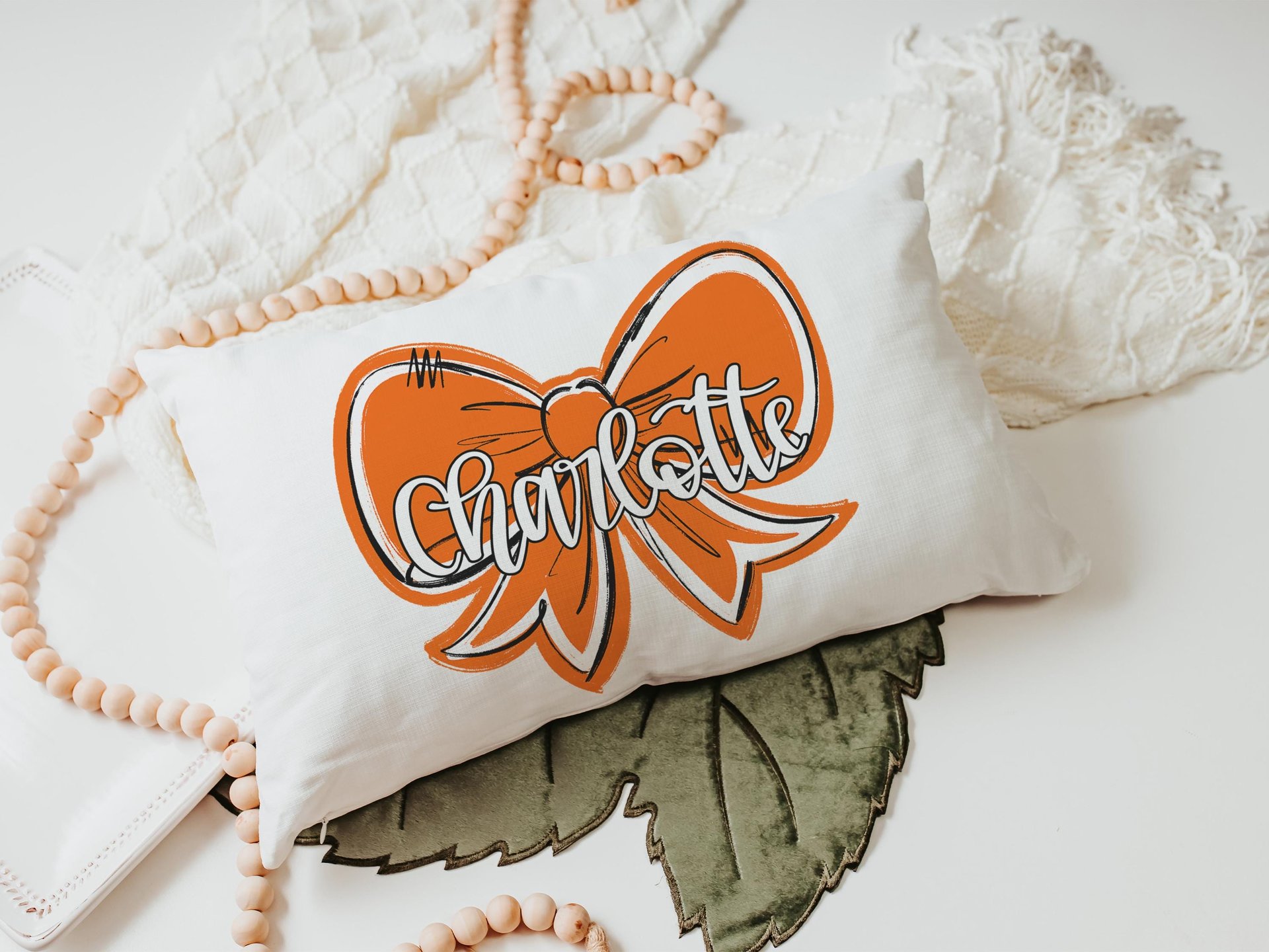 CapableByDesign personalized coquette bow throw pillows
