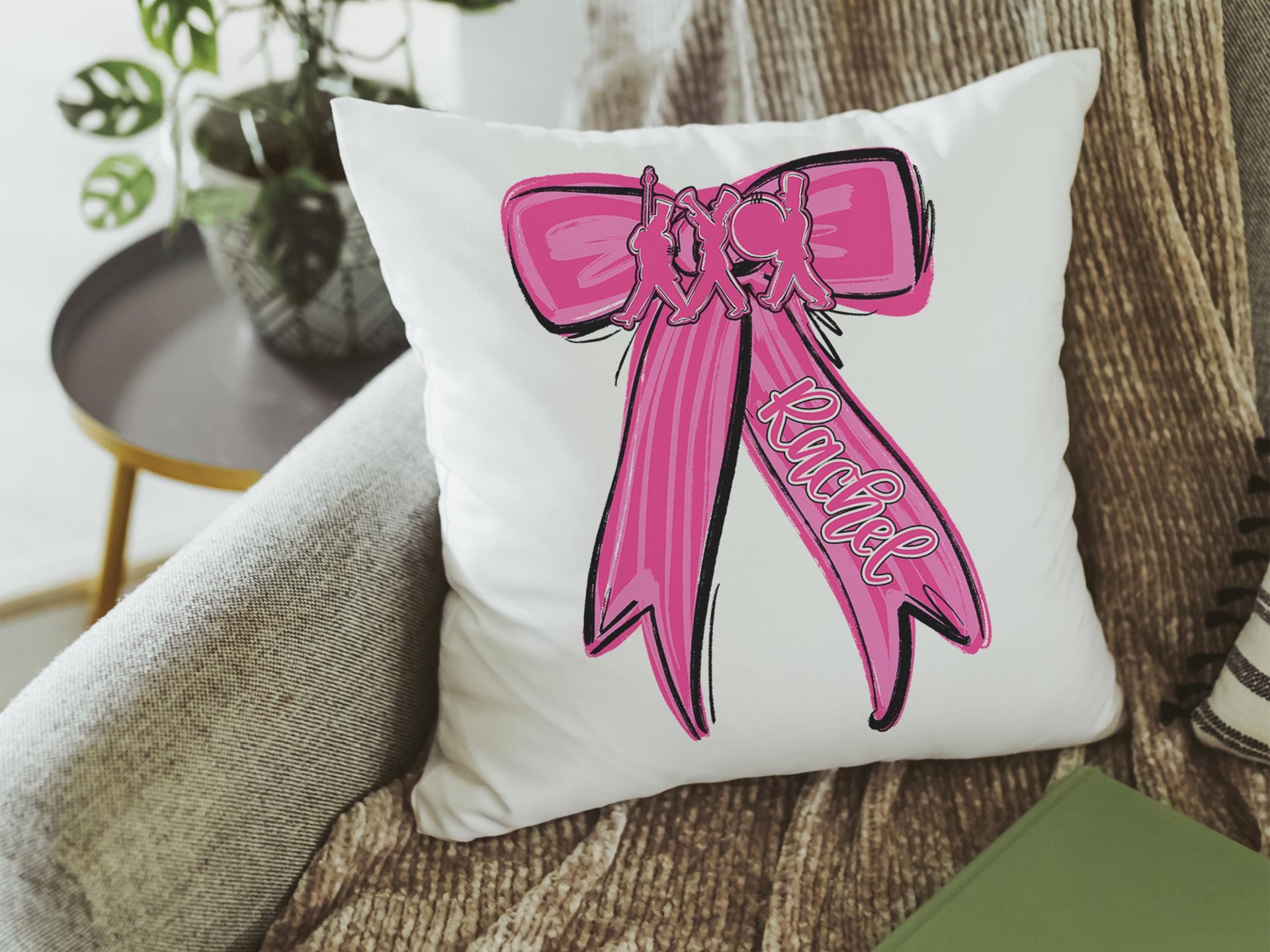Personalized marching band columbia blue name throw pillow for girls