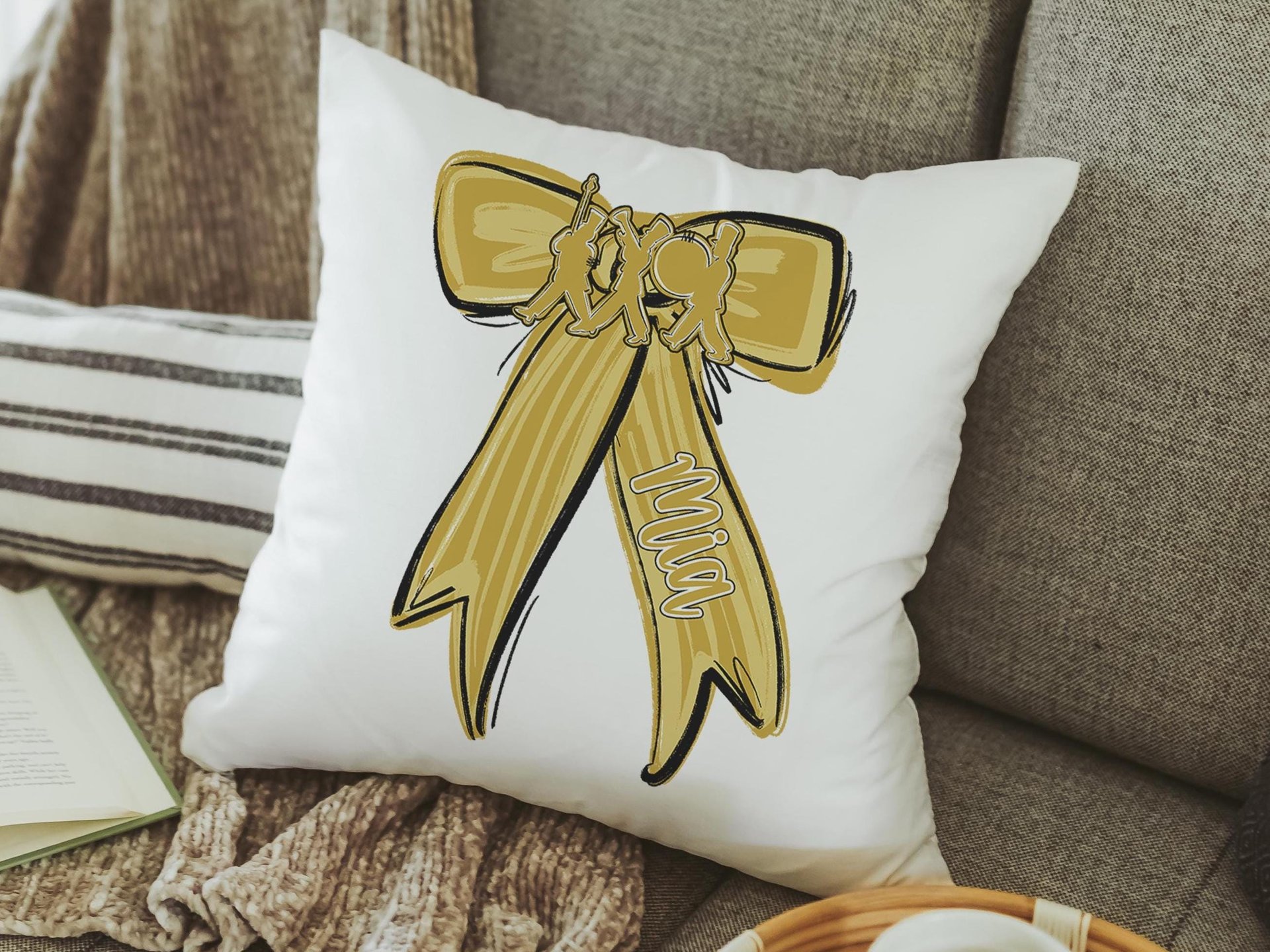 Personalized marching band columbia blue name throw pillow for girls